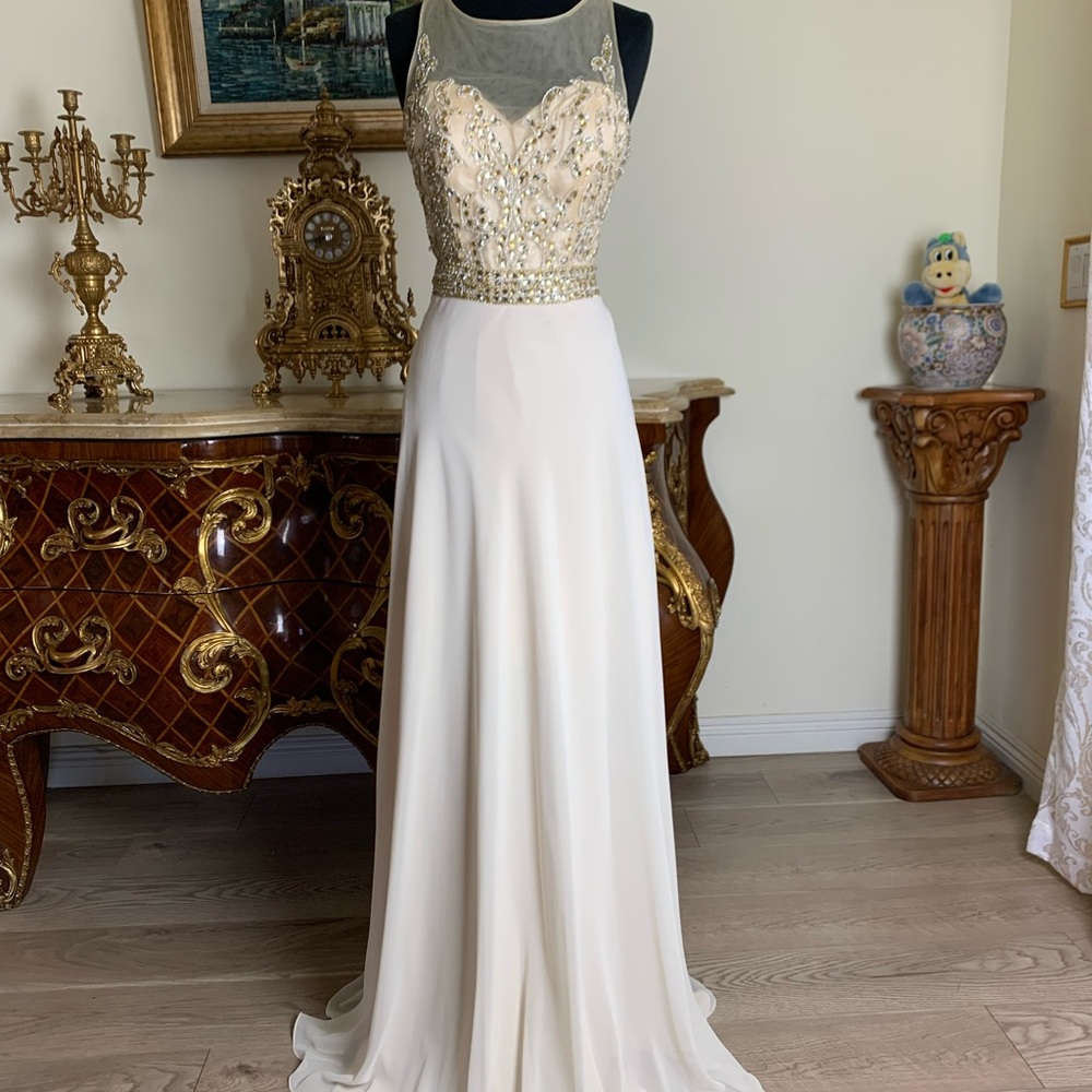 Women’s formal rhinestone Illusion evening gown prom dress
